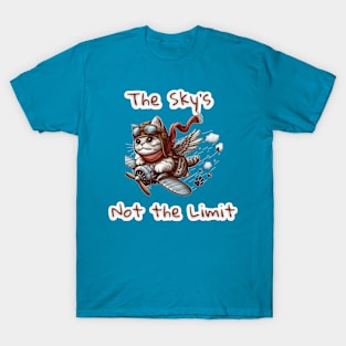 Sky Is Not The Limit - a gray cat flies wildly in the sky T-Shirt